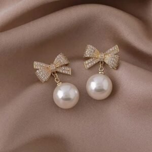 Zaveri Gold-Plated Artificial Stones Studded and Pearls Beaded Contemporary Drop Earrings