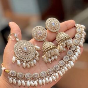 Gold-Plated & CZ-Studded Peacock Motif Temple Jewellery Set