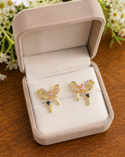 Anti-Tarnish Gold Bow Stud Earrings