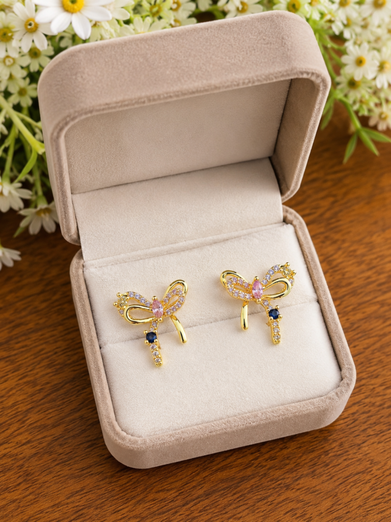 Anti-Tarnish Gold Bow Stud Earrings