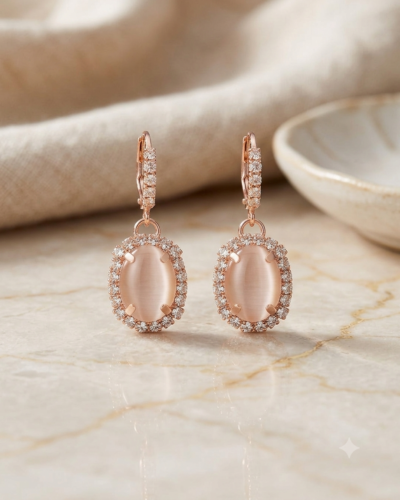 Rose Gold Crystal Over Drop Earrings