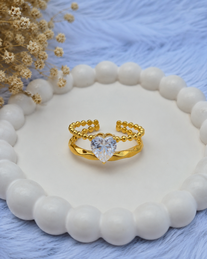Anti-Tarnish Heart Crystal Adjustable Ring for Women