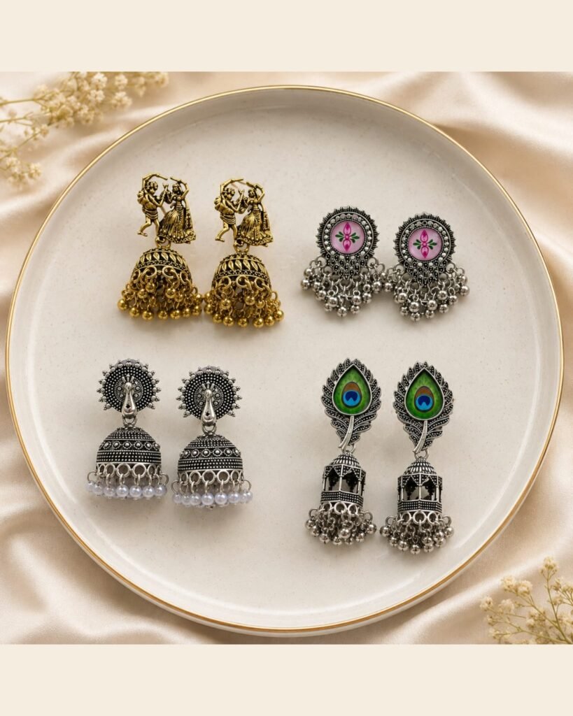 Combo of 4 Oxidised & Gold Jhumka